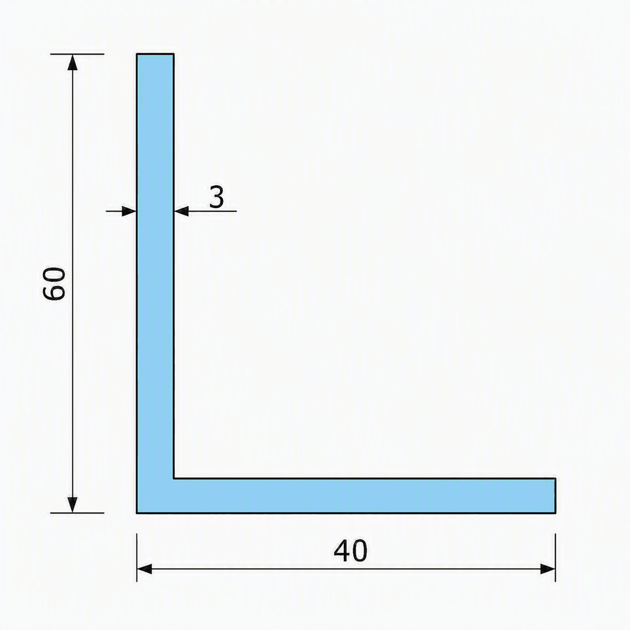 Кутник алюмінієвий без покриття 60*40*3 мм